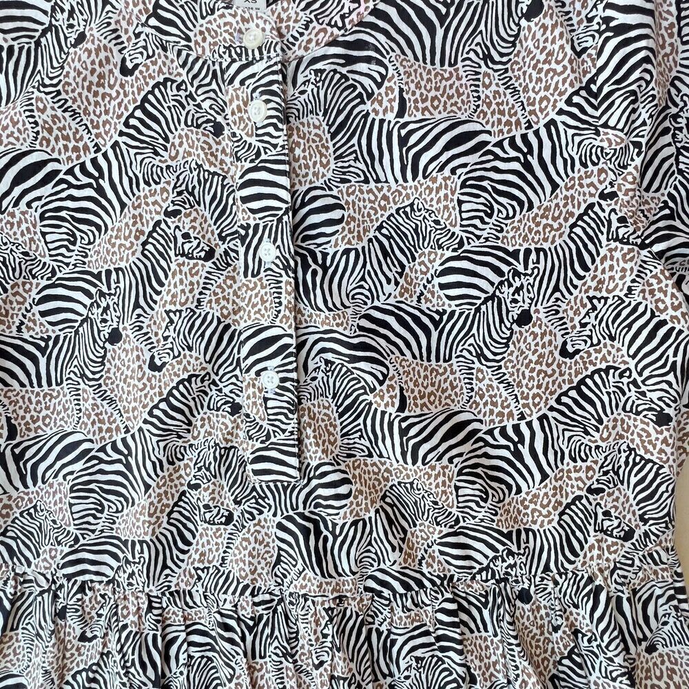 J.Crew Tiered Popover boho chic Black Camel Zebra Animal safari women Dress XS - Picture 11 of 15